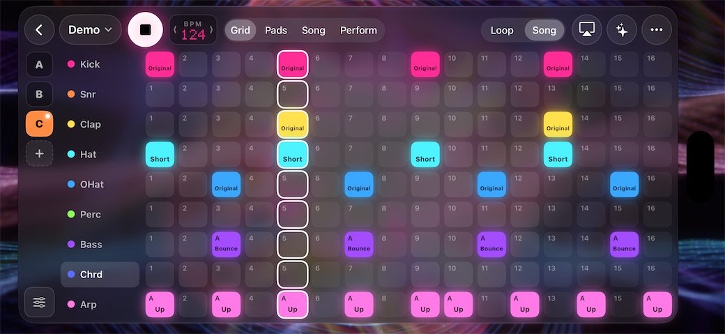 PolychromBox on iPhone on its side: the whole board across the screen